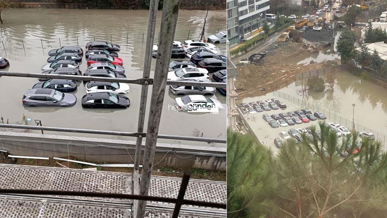  Sarıyer’de yağış sonrası otoparktaki sıfır araçlar su içinde kaldı