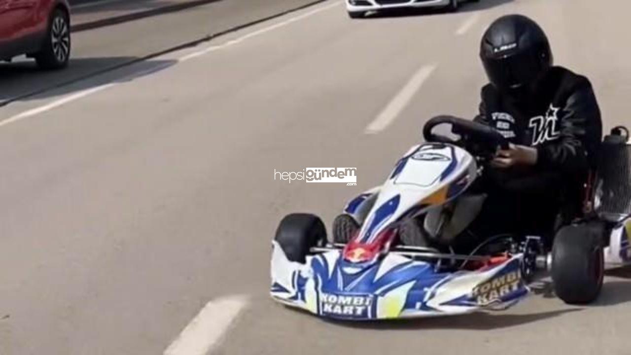 Pisti şaşıran go kart şoförü trafiğe çıkıp drift attı